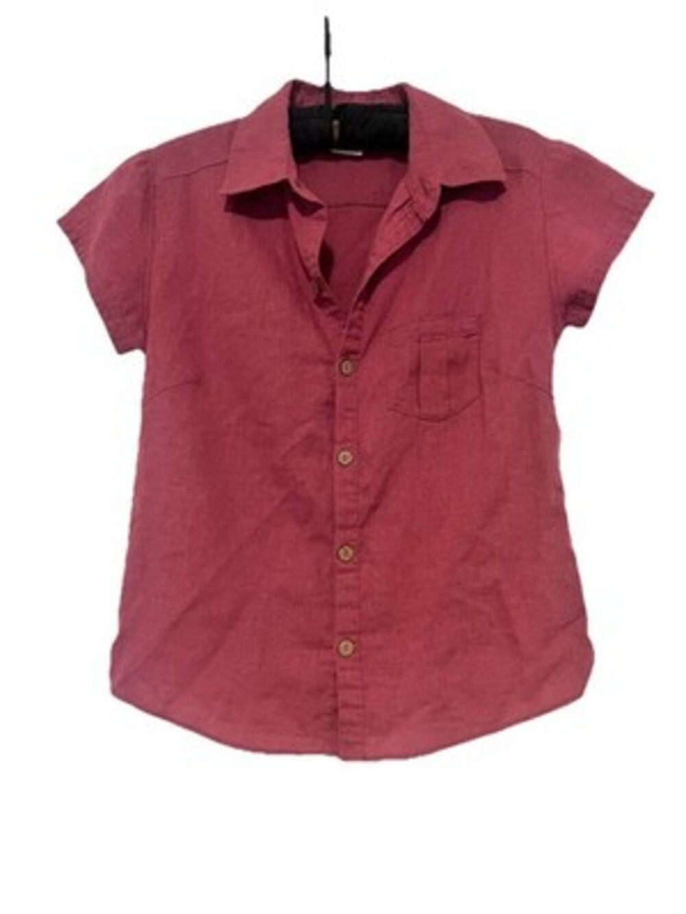 Women’s Pink Marmot Woven Hemp Blend Short Sleeve Button-Up Collar Shirt XS